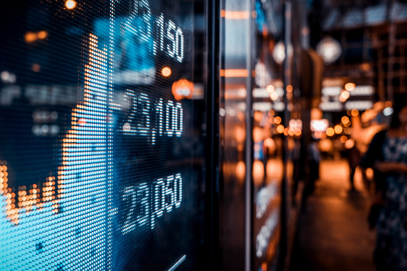 Financial stock exchange market display screen board on the street